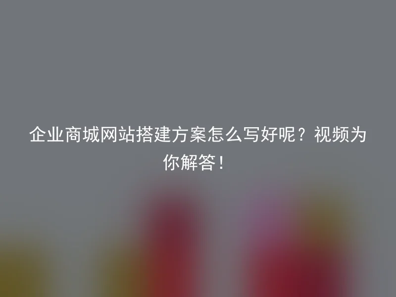 企业商城网站搭建方案怎么写好呢?视频为你解答!