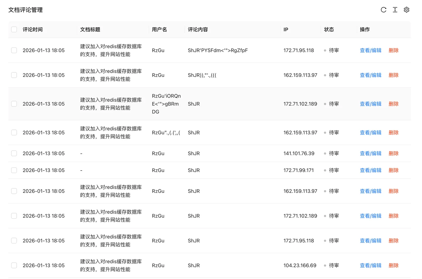 内容评论管理